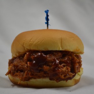 A photo of a pulled pork burger.