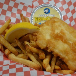 A photo of fish and chips.