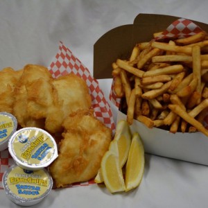 A photo of fish and chips.